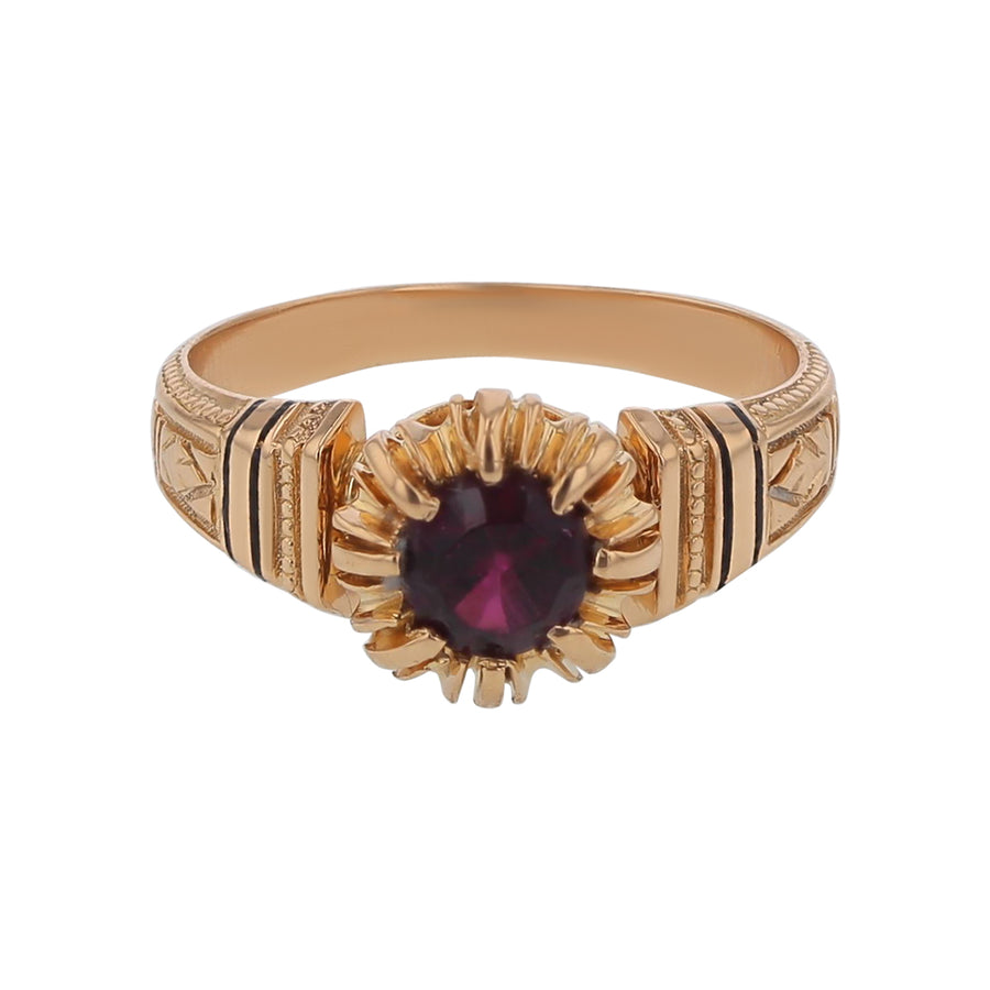 0.40ct Round Garnet Victorian 1890's Ring in 14k Yellow Gold, Size 5.25