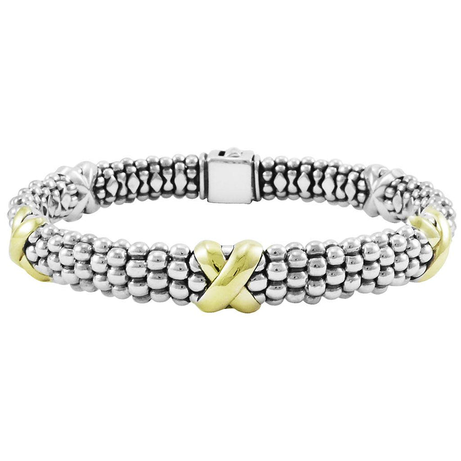 Embrace 9mm 5 Station X Bracelet in 18K Yellow Gold and Sterling Silver, Size 7