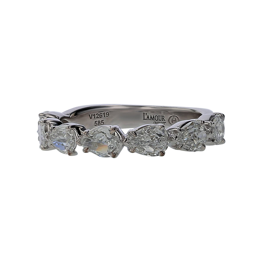 1.32ct Crisscut L'Amour Pear Diamond Band in 14K White Gold, size 6.5