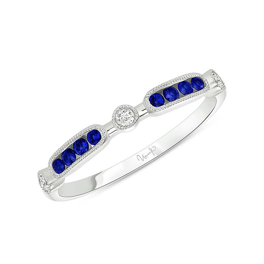 Precious 0.16ct Blue Sapphire and 0.05ct Diamond Stack Band in 14K White Gold