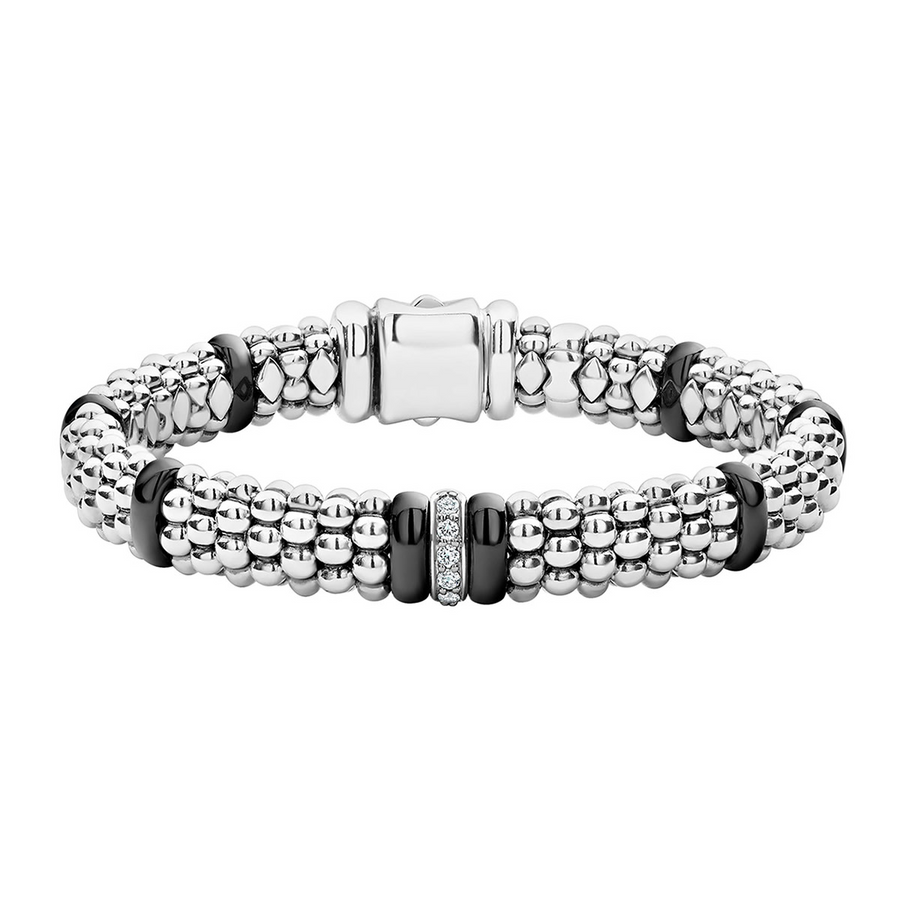 Black Caviar 0.11ct Diamond Rope Bracelet in Sterling Silver and Ceramic, Size 7