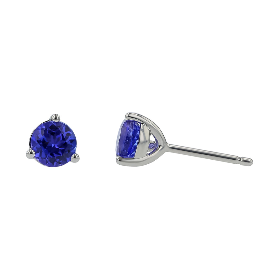1.08ct Tanzanite Martini 3 Prong Stud Earrings in 14K White Gold