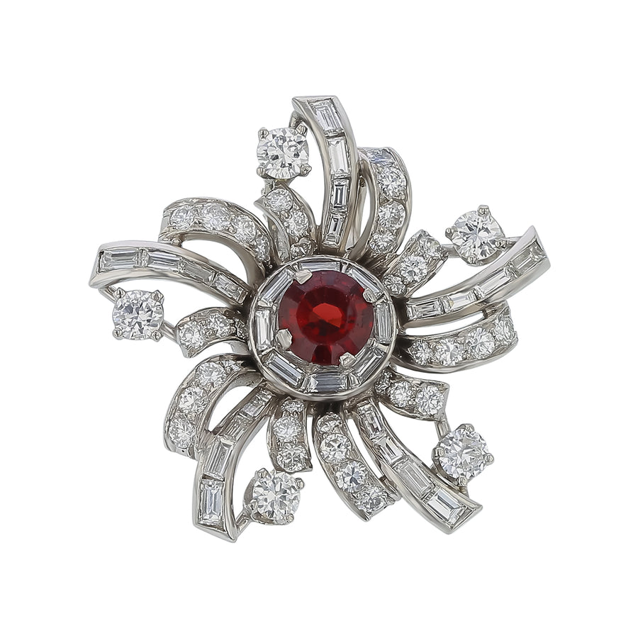 1.13ct Garnet and 0.72ct Round Brilliant and Straight Baguette Diamond Slide Pendant in Platnium, without chain