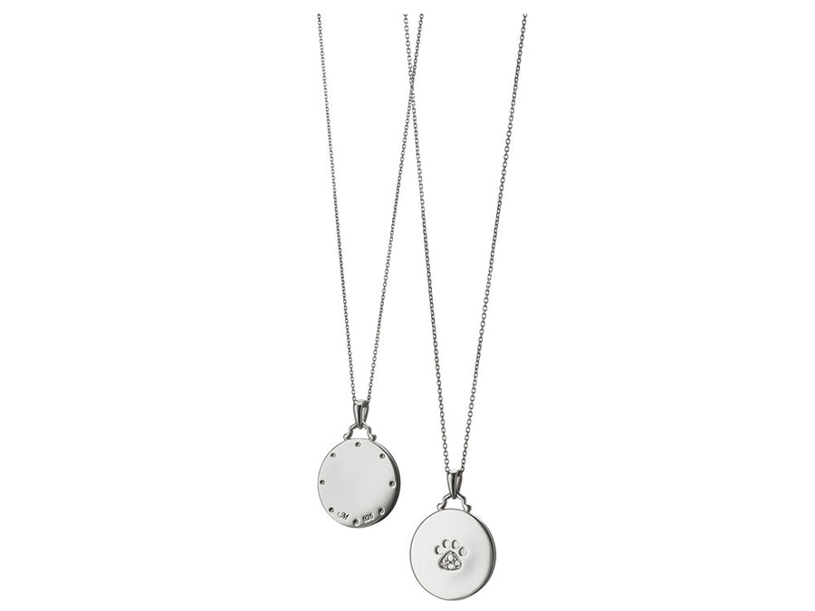 Charms and Bracelet 0.048ct White Sapphire Faithful Paw Print Pendant in Sterling Silver, 30" chain