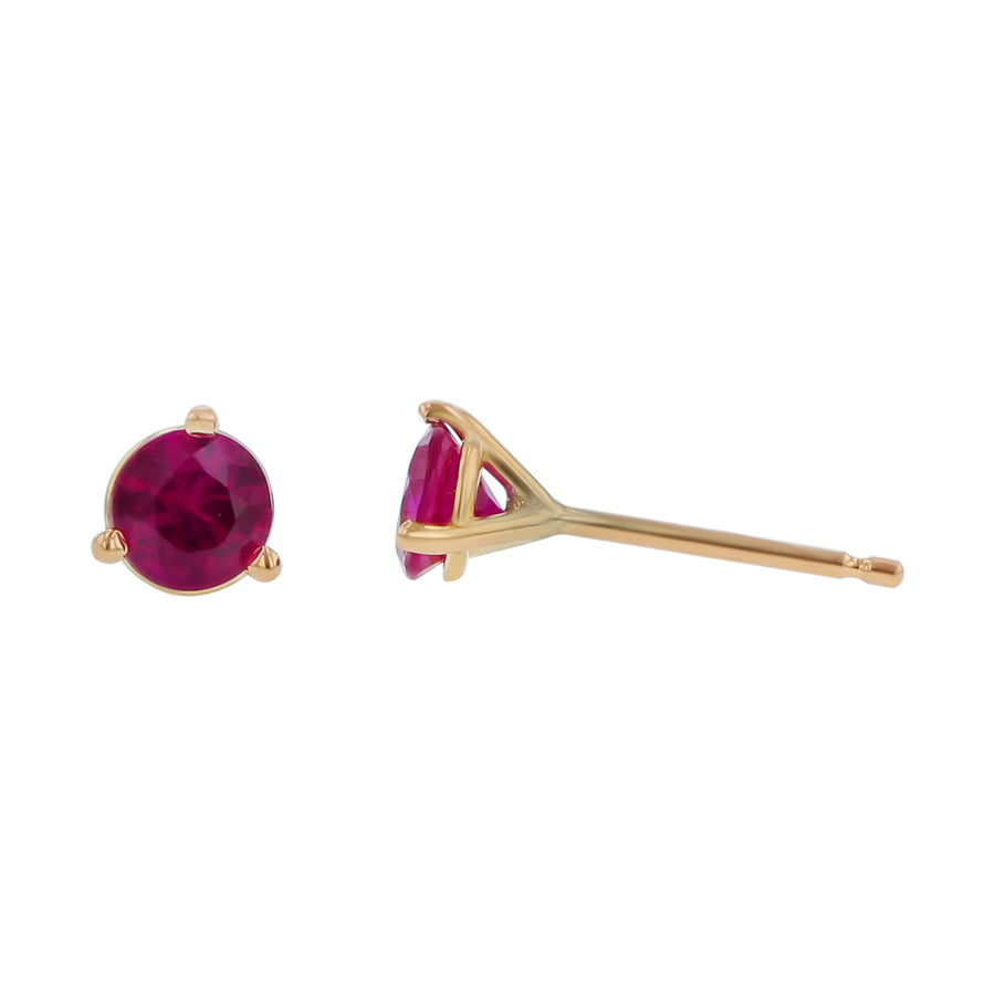 0.72ct 4.1mm-4.2mm Round Burma Ruby Stud Earrings in 18k Yellow Gold