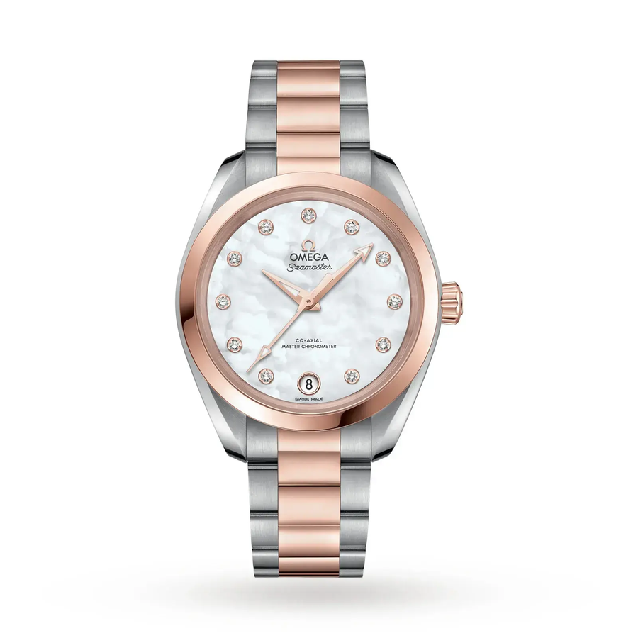 34mm Seamaster Aqua Terra Watch with Mother of Pearl Dial in Stainless Steel and 18K Rose Gold, Bracelet