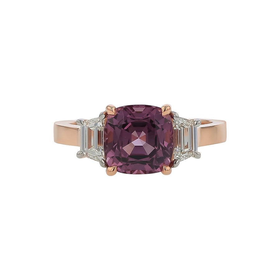 2.94ct Cushion Malaya Garnet and 0.60ct Diamond Ring in 18K Rose Gold, Size 6.75