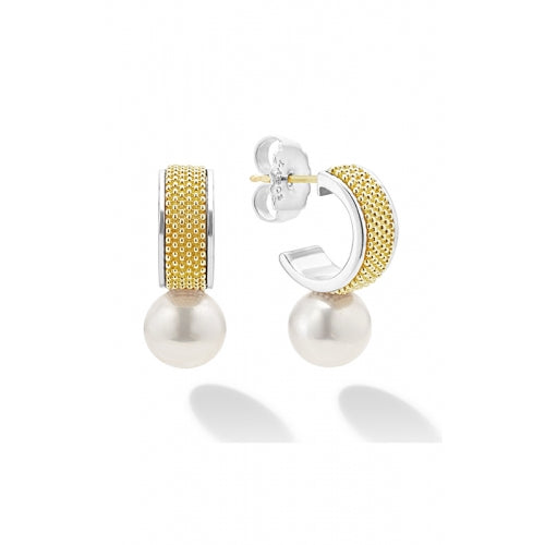 14mm Pearl Luna Half Hoop Earring sin Sterling Silver and 18K Yellow Gold