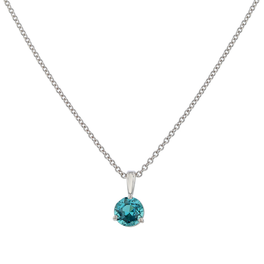 0.73ct 5.5mm Round Blue Tourmaline Pendant Necklace in 18k White Gold 18"