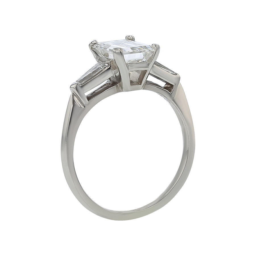 1.63ct Emerald Cut Diamond and 0.30ct Diamond 3 Stone Ring in Platinum, size 6