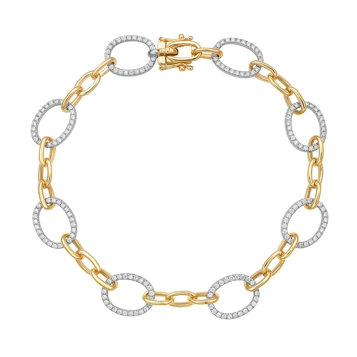 1.13ct Diamond Alternating Link Bracelet in 14K Yellow Gold and 14K White Gold