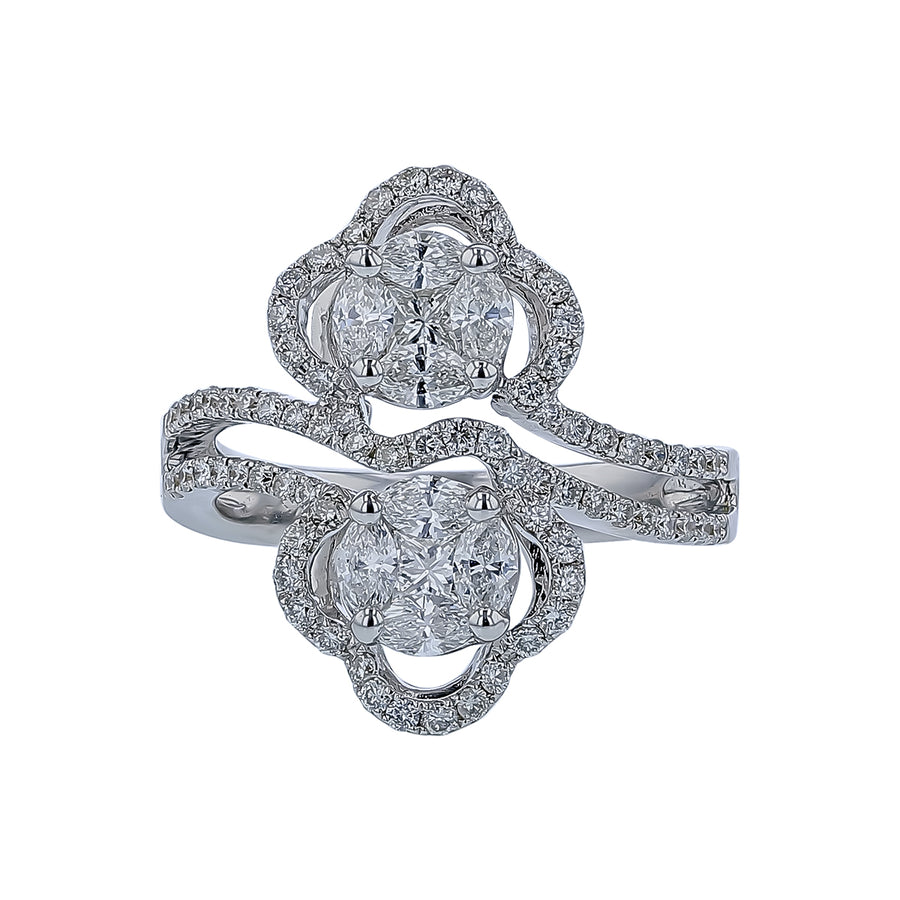1.32ct Marquise, Princess and Round Diamond Ring in 18K White Gold size 6.5