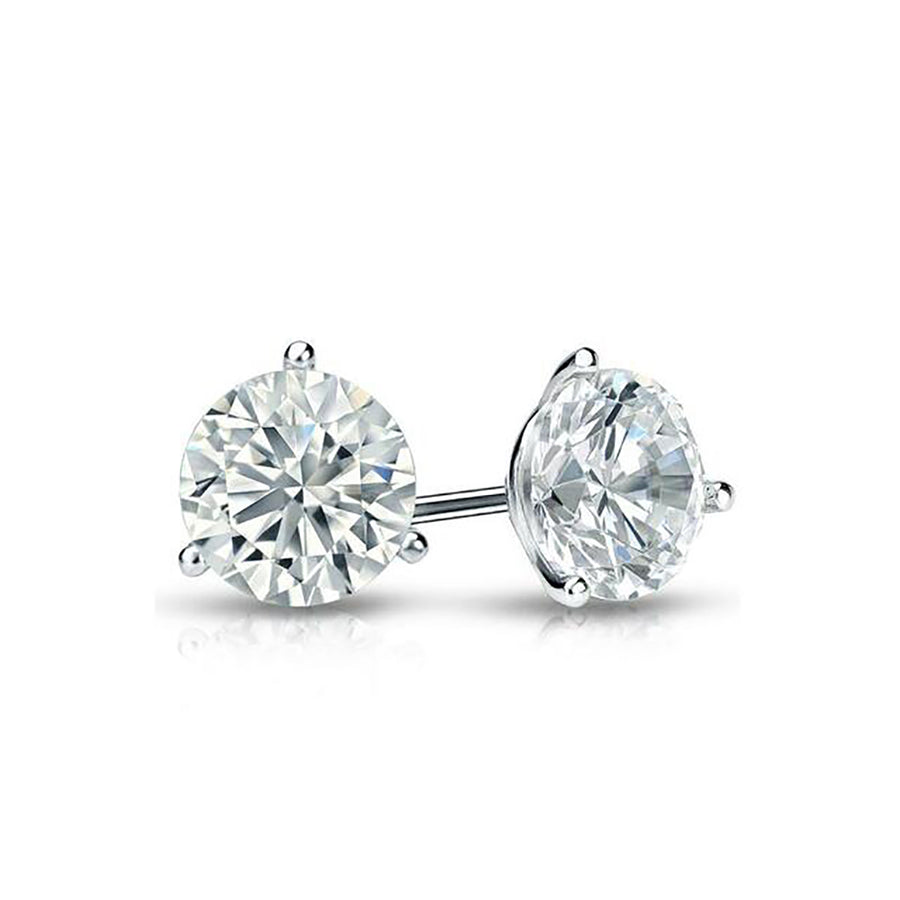 1.25ct 2 Round Diamonds 3 Prong Stud Earrings in 14K White Gold