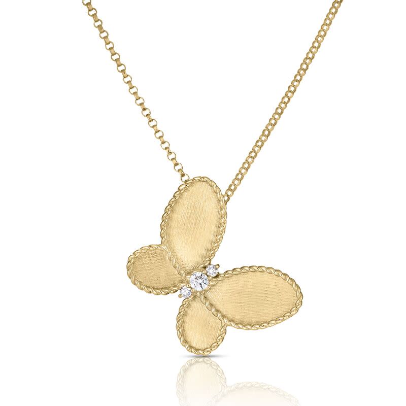 Jasmine 0.06ct Diamond Butterfly Pendant in 18K Yellow Gold, 18" chain