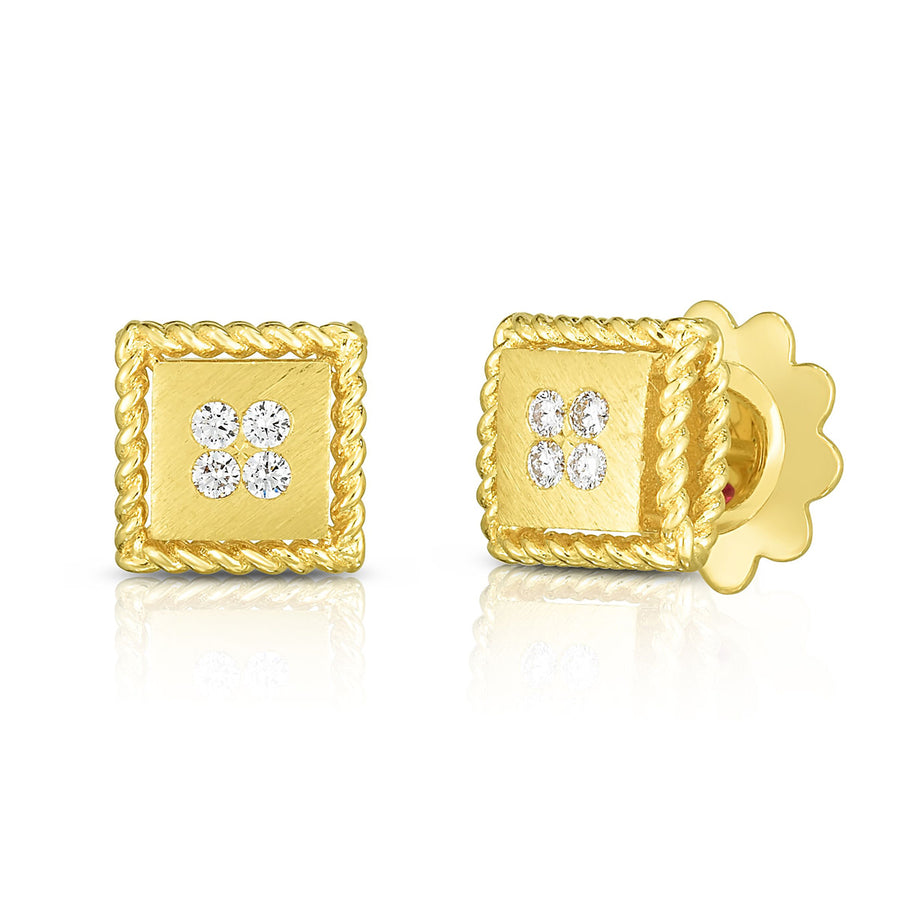Palazzo Ducale Round Diamond Satin Stud Earrings in 18K Yellow Gold