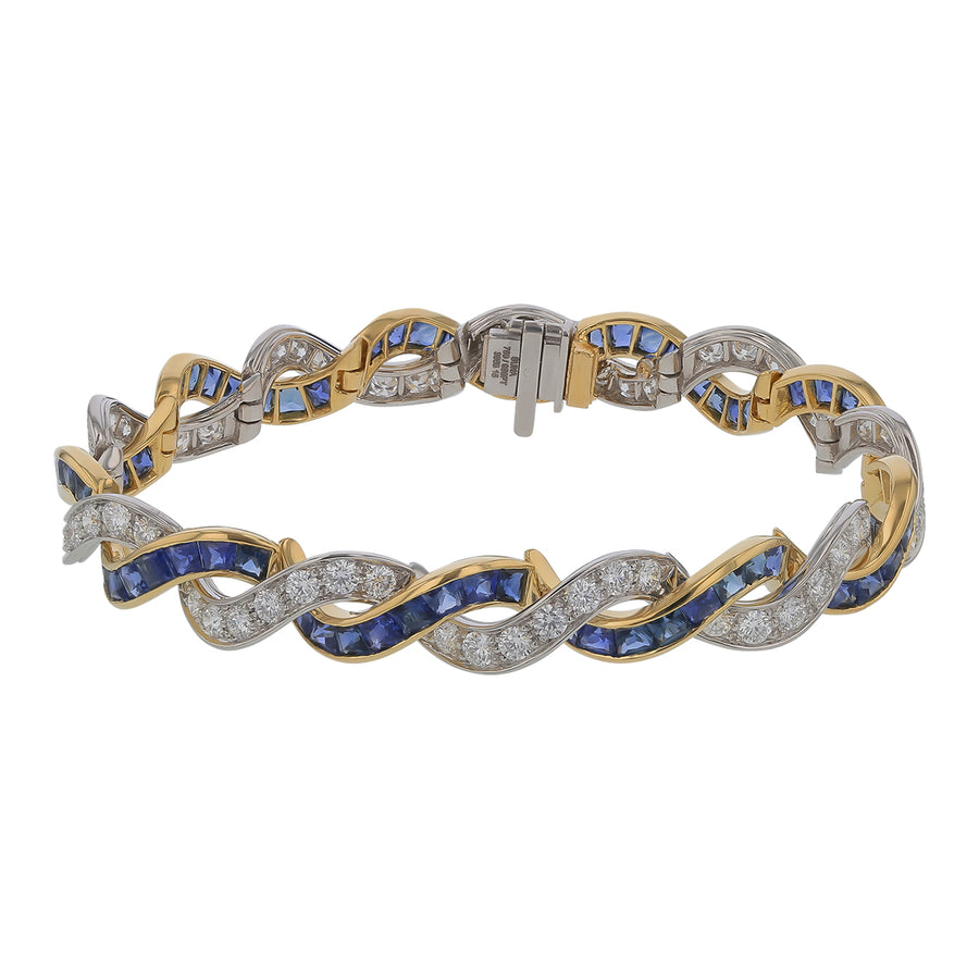 9.87ct Sapphire and 4.04ct Diamond Twist Bracelet in Platinum and 18K Yellow Gold