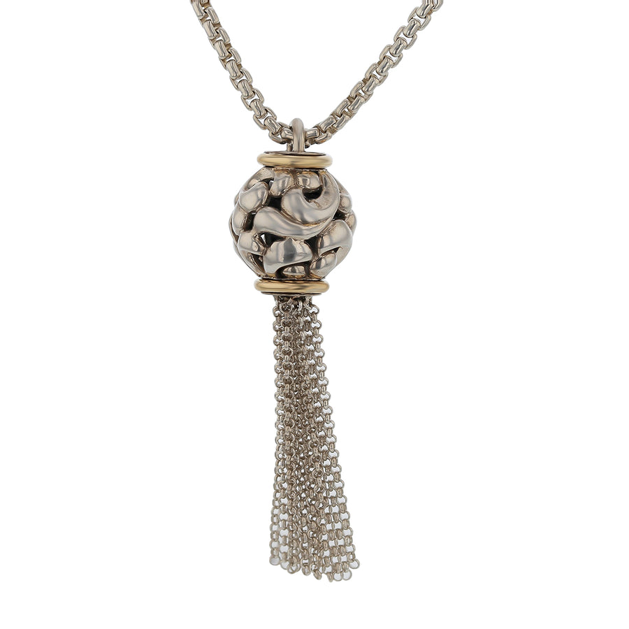 Charles Krypell Ivy Tassel Necklace in Sterling Silver and 18k Yellow Gold 28"