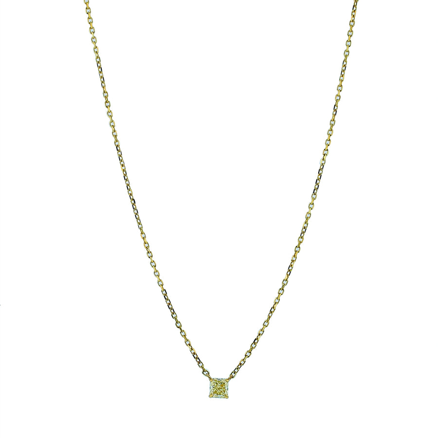 1.50ct Yellow Princess Cut Diamond Necklace in 18K Yellow Gold, 18"