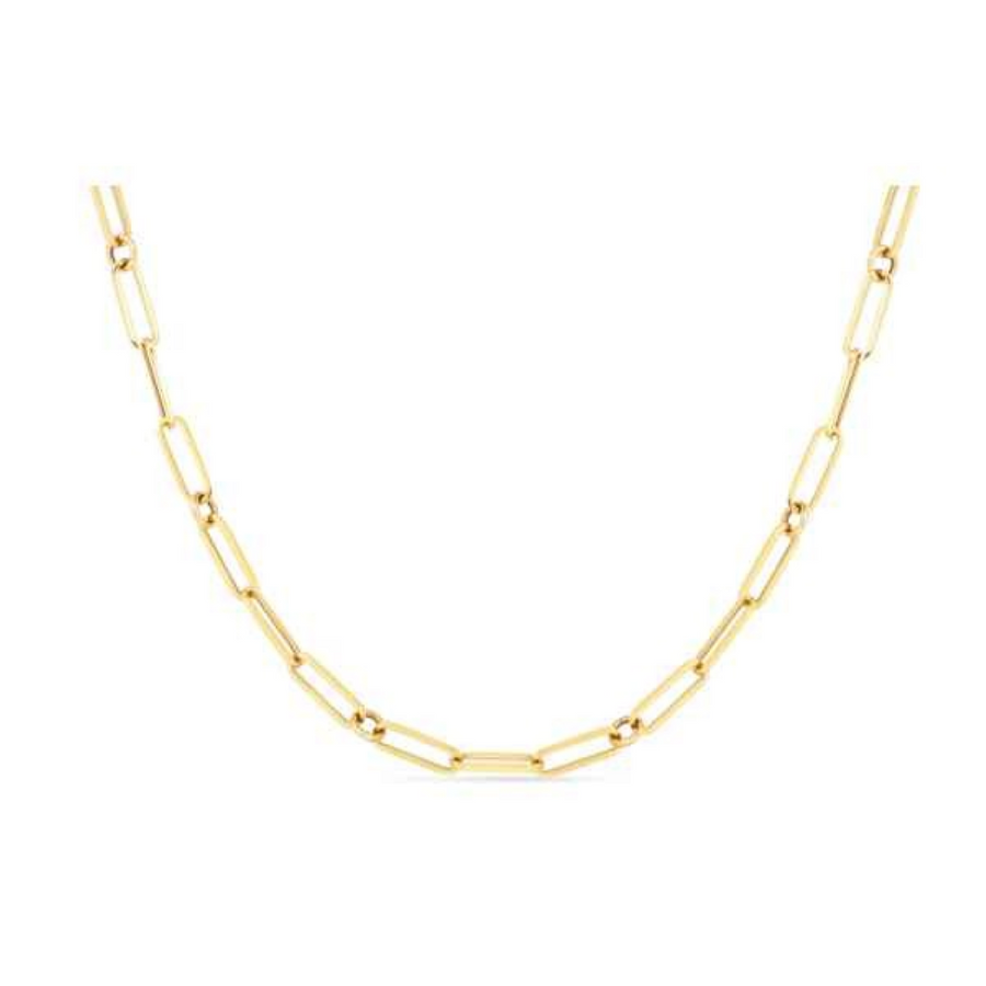 Gold chain necklace on a white background