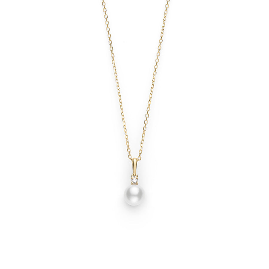 Everyday Essentials 6-6.5mm Pearl and 0.03Ct Diamond Pendant on Chain in 18k Yellow Gold