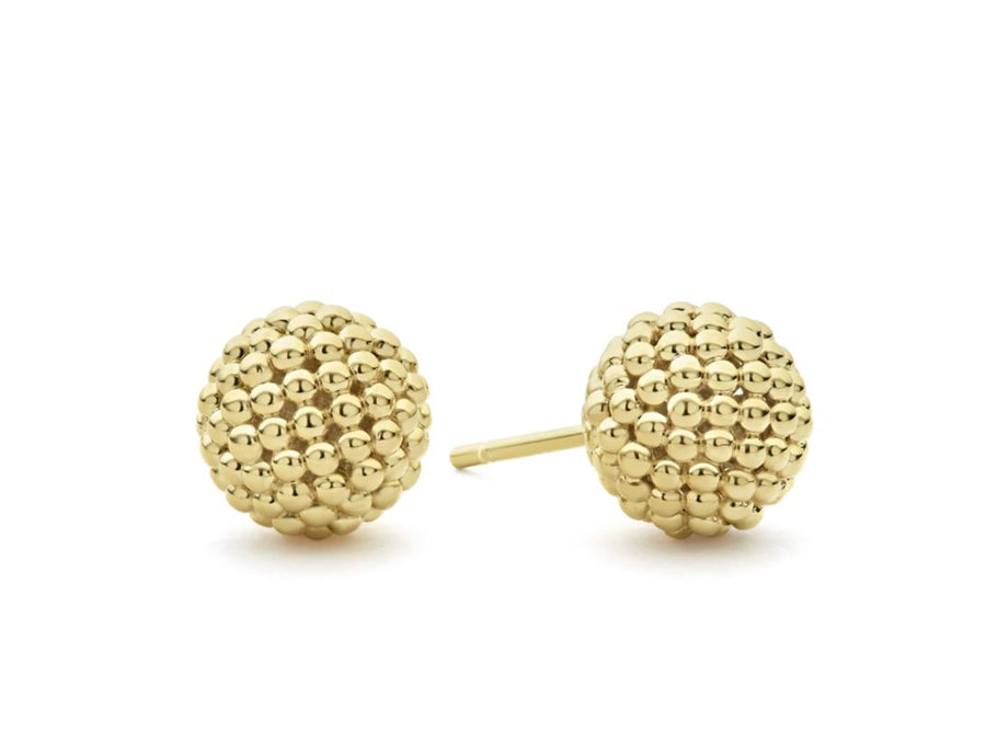 Caviar Gold 10mm Beaded Stud Earrings in 18K Yellow Gold