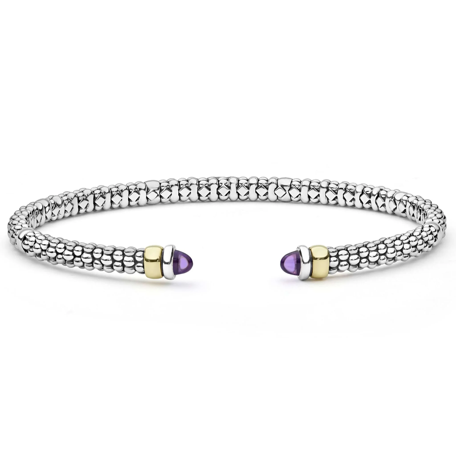 Signature Caviar Amethyst Versa Cuff Bracelet in 14K Yellow Gold and Sterling Silver, size medium