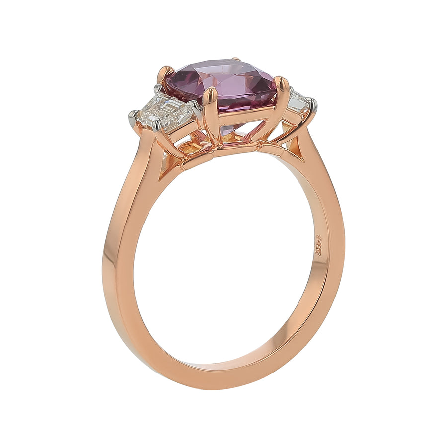 2.94ct Cushion Malaya Garnet and 0.60ct Diamond Ring in 18K Rose Gold, Size 6.75