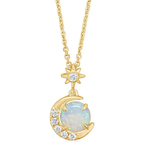 0.54ct Australian Opal and 0.09ct Diamond G-H/SI1 Star and Moon in 14K Yellow Gold, without chain