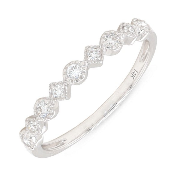 0.20ct Round Diamond Alternating Milgrain Band in 14K White Gold
