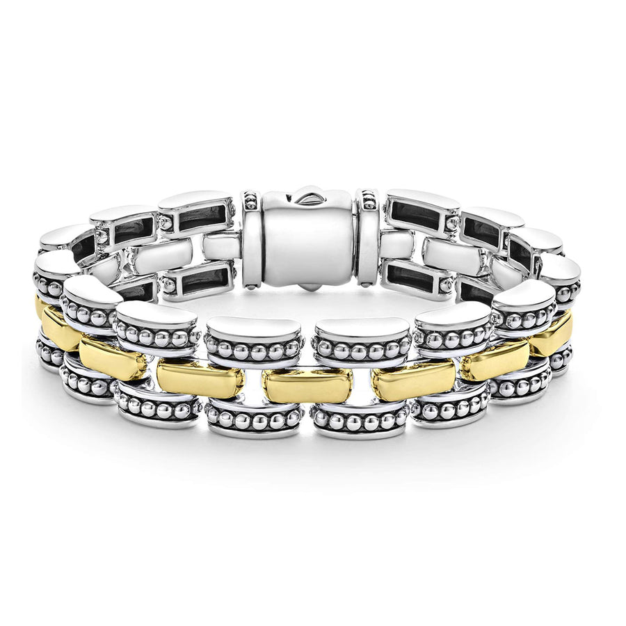 High Bar Link Bracelet in 18K Yellow Gold and Sterling Silver, size 7