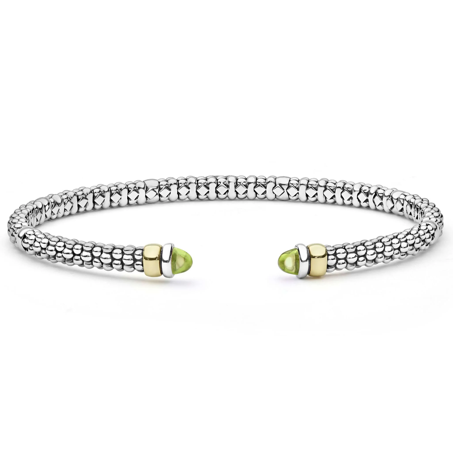 Signature Caviar Peridot Versa Cuff Bracelet in 14K Yellow Gold and Sterling Silver, size medium