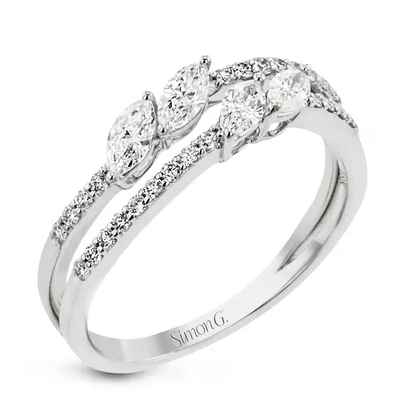 0.39ct Marquise Cut Diamond and 0.18ct Round Diamond 2 Row Ring in 18K White Gold, size 6.5
