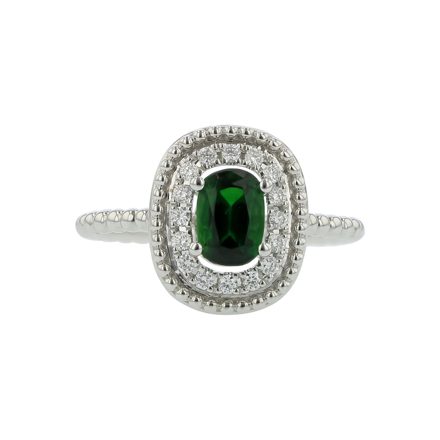 0.82ct Oval Tourmaline and 0.17ct Diamond Halo Ring in 14K White Gold