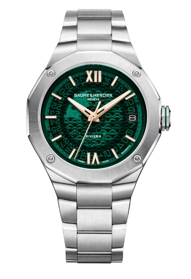 39mm Riviera Automatic Watch with Green Sapphire Dial in Stainless Steel, Bracelet