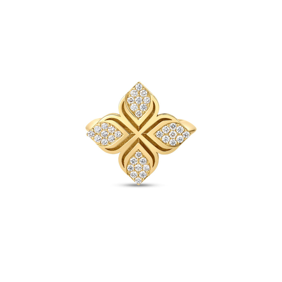 Arabesque 0.32ct Diamond Flower Ring in 18K Yellow Gold, Size 6.5