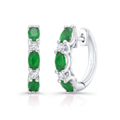 Precious 1.27ct Oval Emerald and 0.27ct Round Diamond Hoop Earrings in 18K White Gold