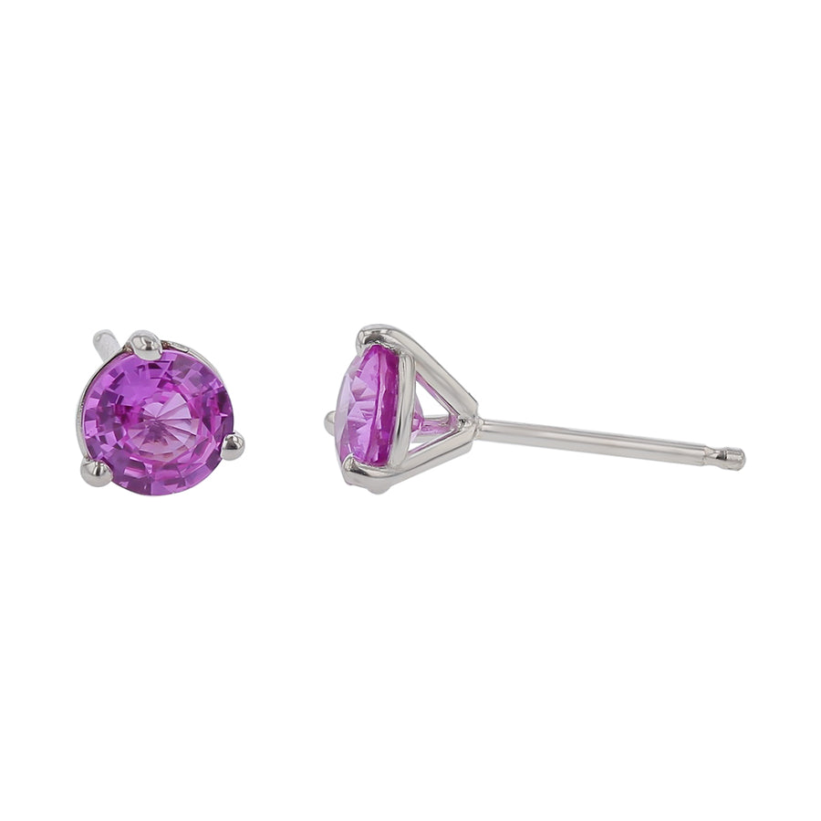 1.12ct Round Madagascar Pink Sapphire Stud Earrings in 18k White Gold