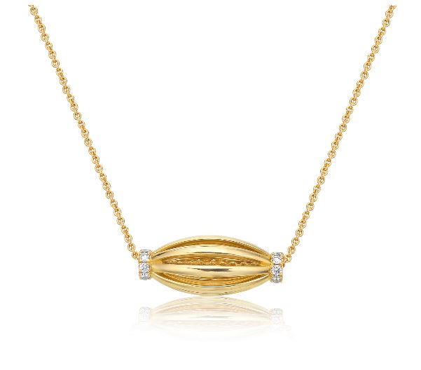 Birdcage 0.17ct Diamond Tapered Barrel Pendant in 18K Yellow Gold, 18" chain