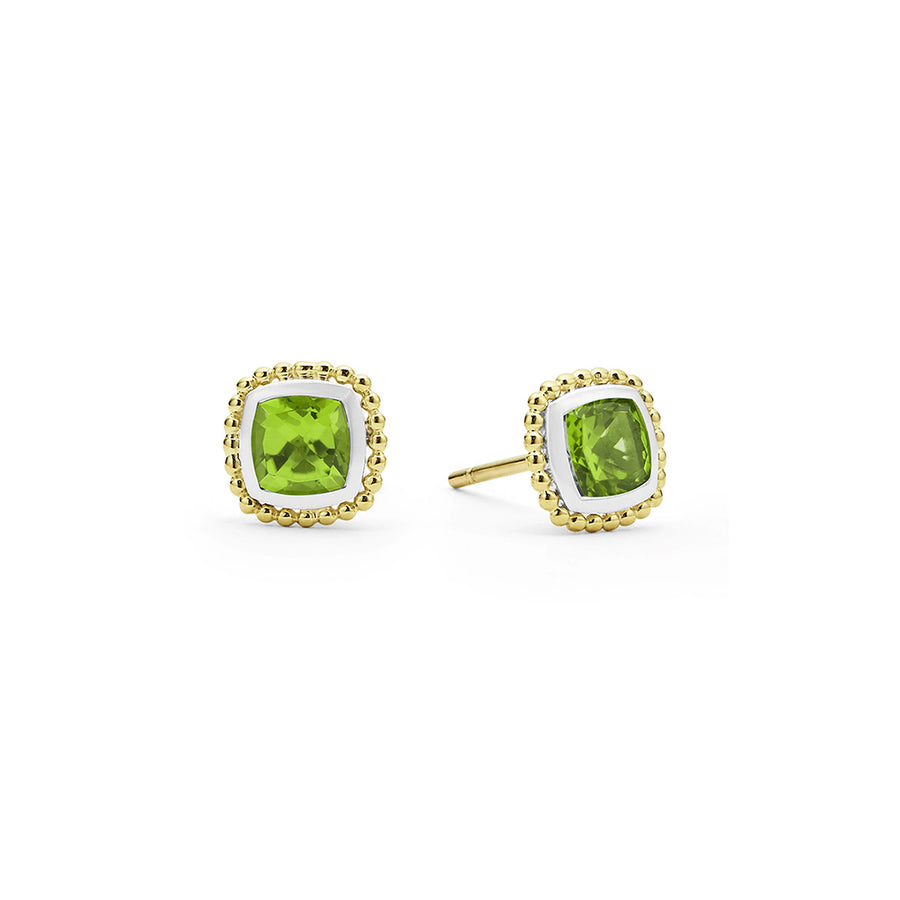 Rittenhouse Cushion Peridot Stud Earrings in Sterling Silver and 18K Yellow Gold, 7mm
