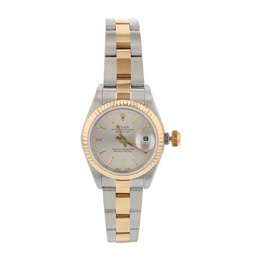 26mm Rolex Datejust Silver Dial Watch in Stainless Steel and 18k Yellow Gold