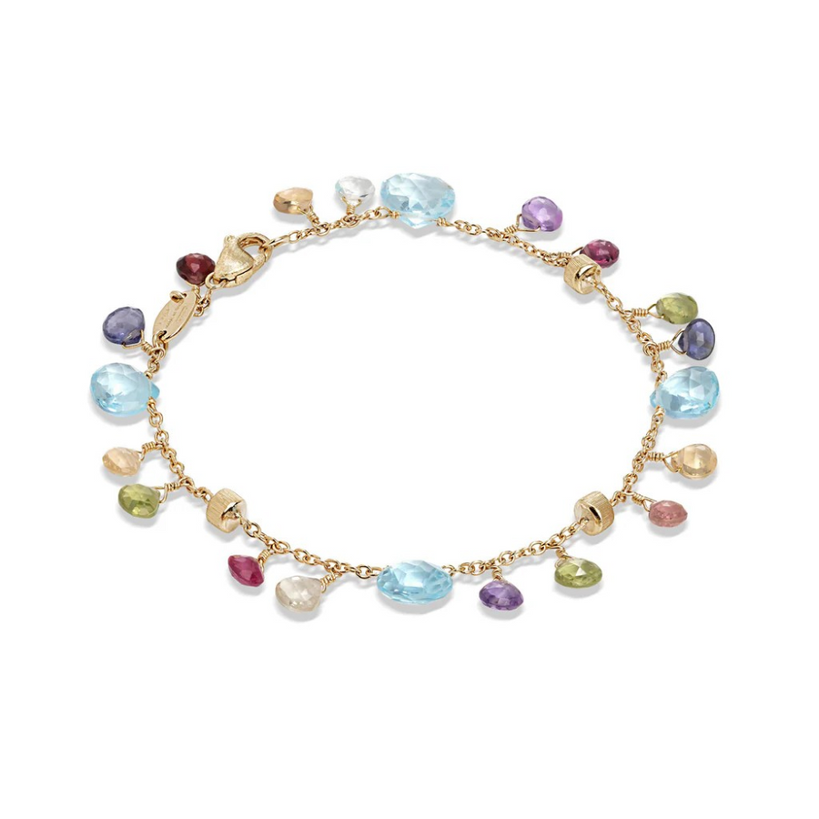Paradise Blue Topaz and Mixed Stones Bracelet in 18K Yellow Gold 7.25"