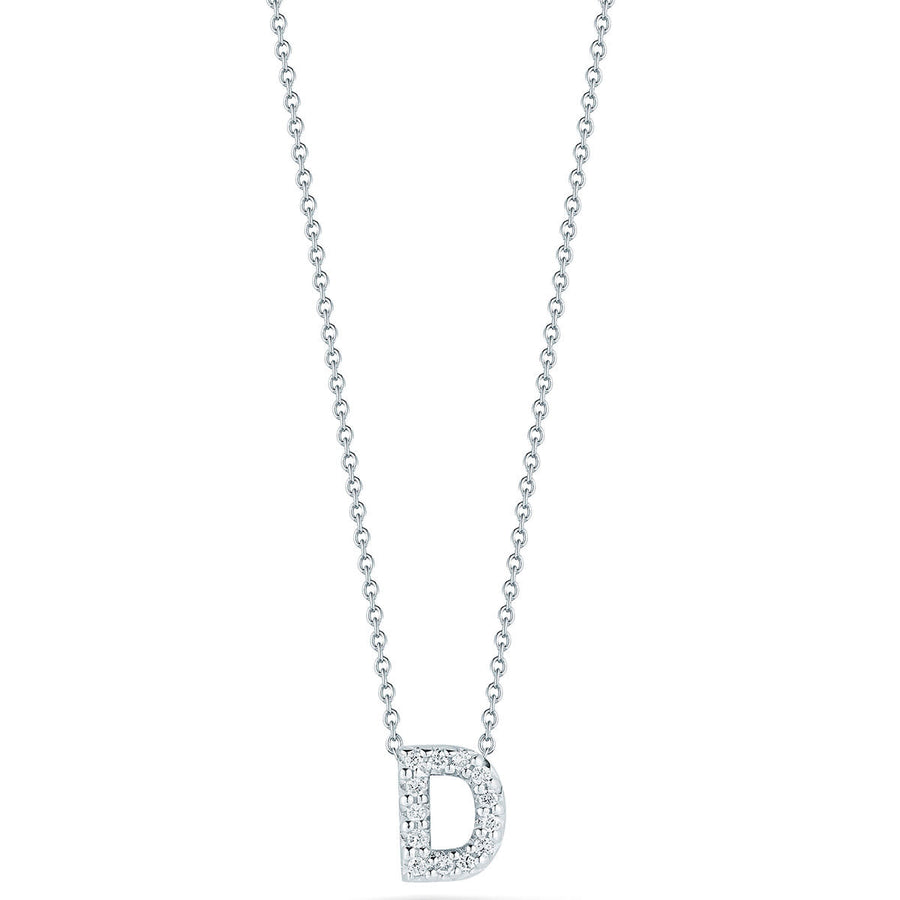 Tiny Treasures 0.06ct Diamond Love Letter "D" Pendant in 18K White Gold, 16-18" chain