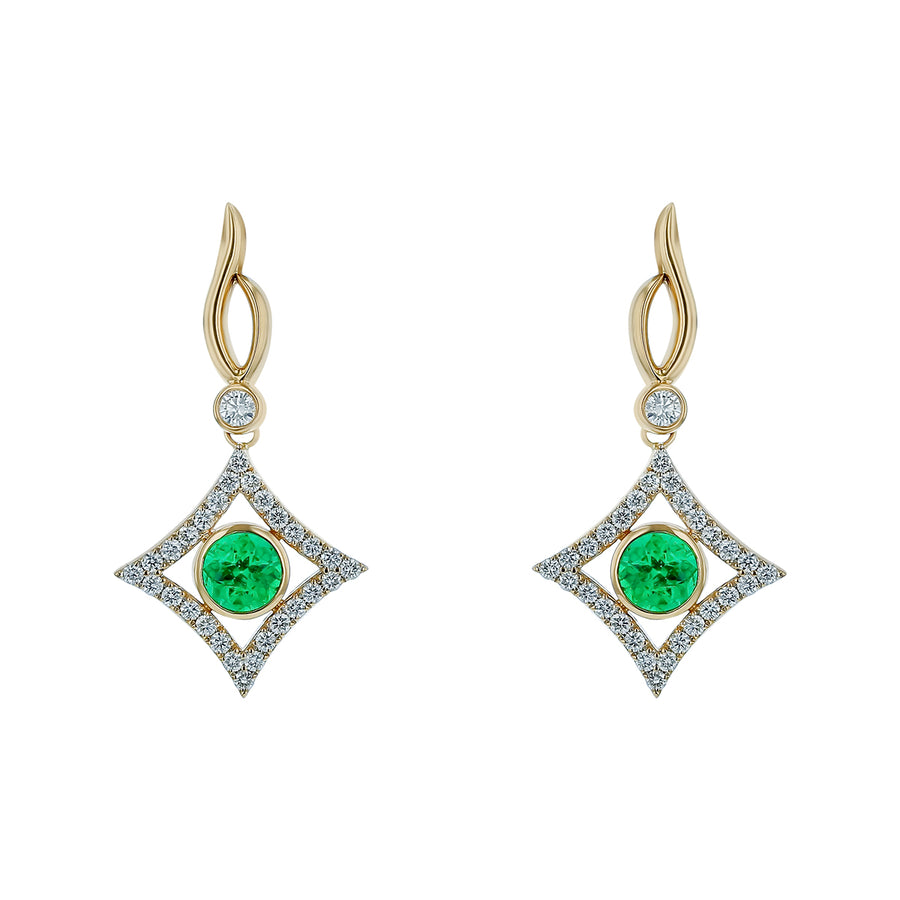 0.82ct Colombian Emerald and 0.62ct Diamond Drop Earrings in 18K Yellow Gold