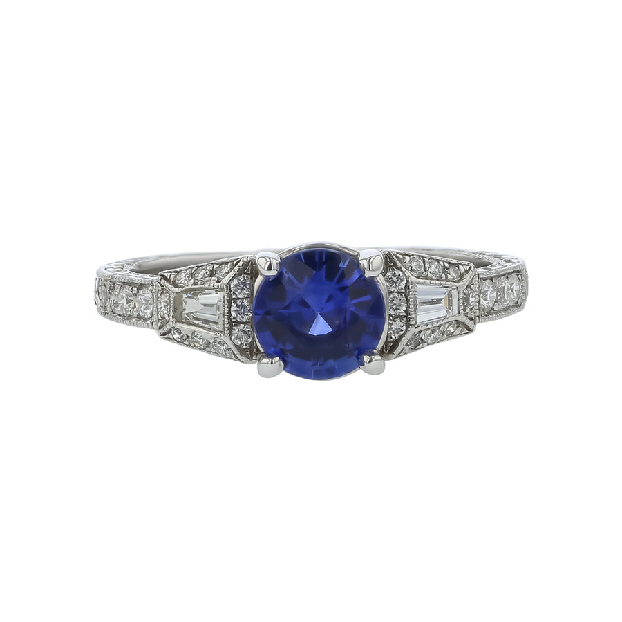 0.93ct Sapphire and 0.10ct Diamond Ring in 18K White Gold, Size 6.75