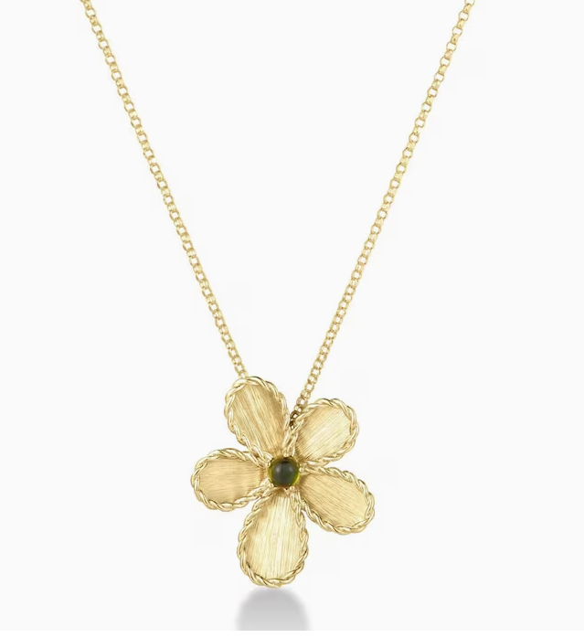 Jasmine 0.18ct Green Tourmaline Flower Pendant in 18K Yellow Gold, 17" chain