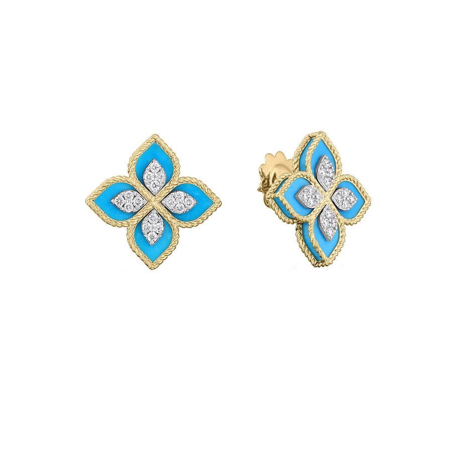 Venetian Princess 0.35ct Diamond and Stabilized Turquoise Earrings in 18K White and Yellow Gold