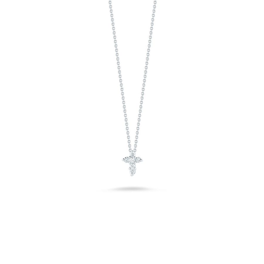 0.11ct Round Diamond Baby Cross Pendant in 18K White Gold on 16-18" Adjustable Chain
