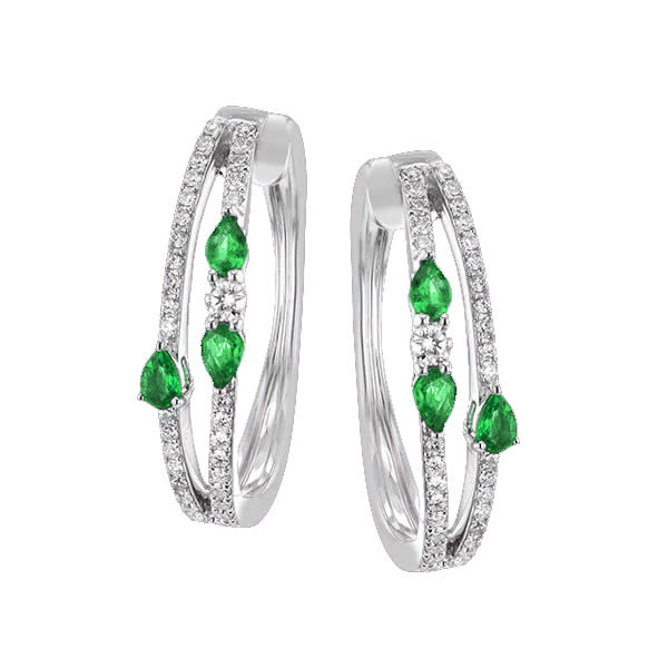 Emerald and Diamond Earrings in 18K White Gold