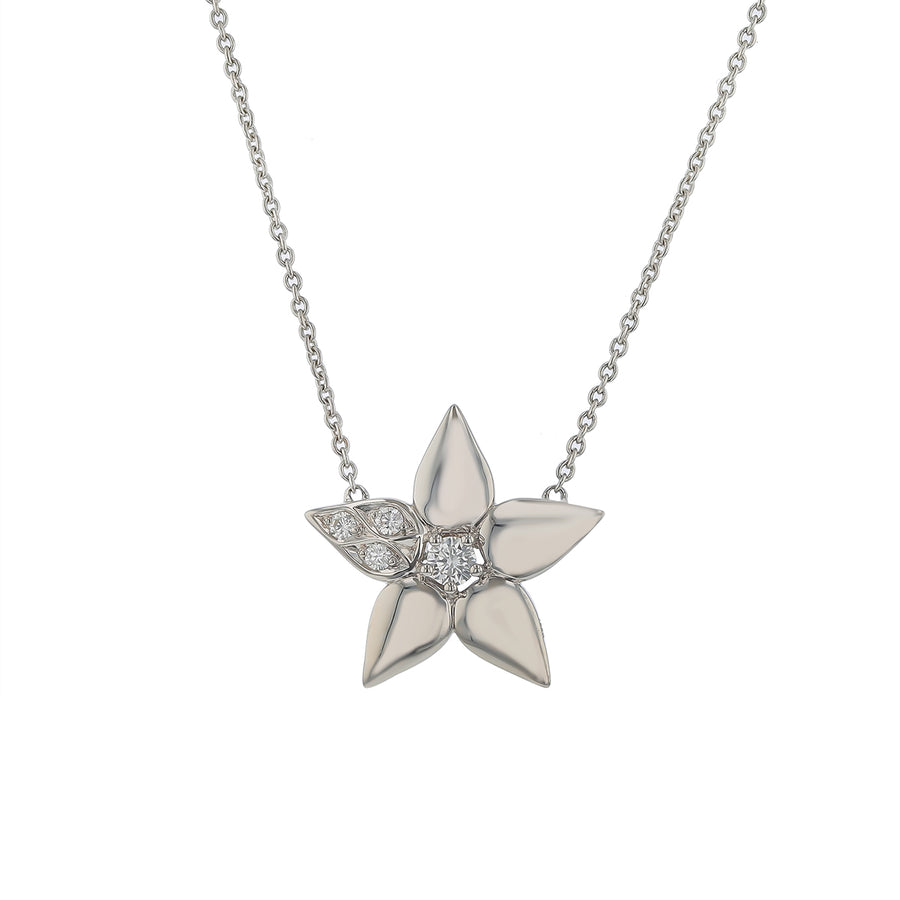 Lily Artisan Pave Diamond Petal Pendant in 18K White Gold, 18in