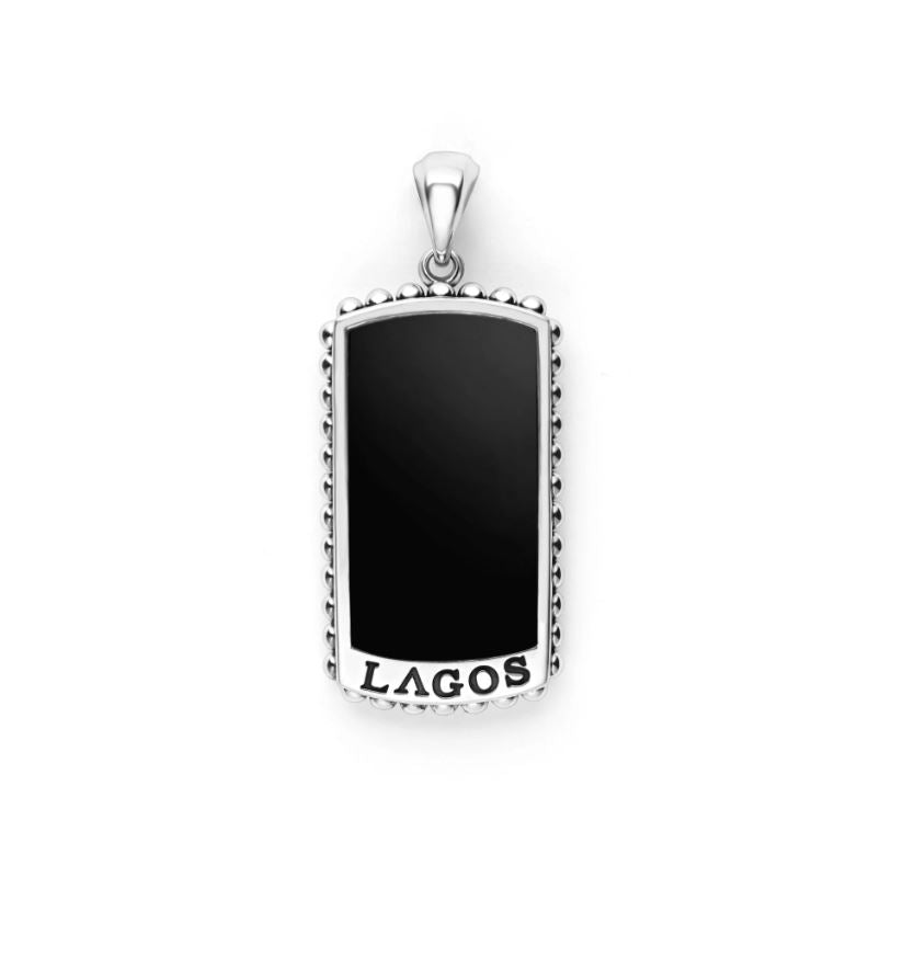 Anthem Black Agate Tag with Krunch Pendant without Chain in Sterling Silver